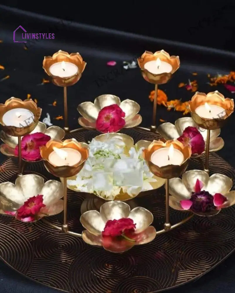 Decorative Rangoli Metal Stand Handcrafted Diya For Festival Decoration Tea Light