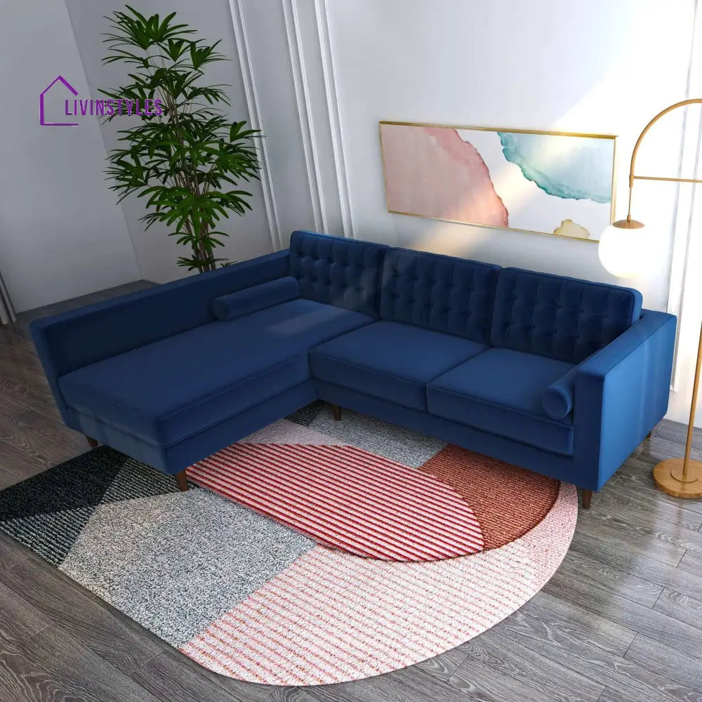 Deeksha Blue L Shaped Sofa For Living Room