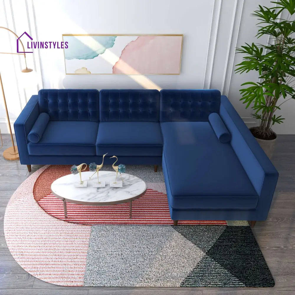 Deeksha Blue L Shaped Sofa For Living Room