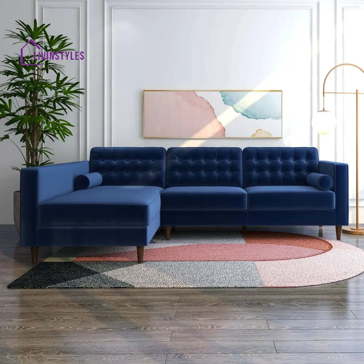 Deeksha Blue L Shaped Sofa For Living Room