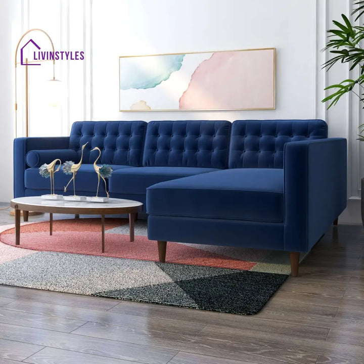 Deeksha Blue L Shaped Sofa For Living Room