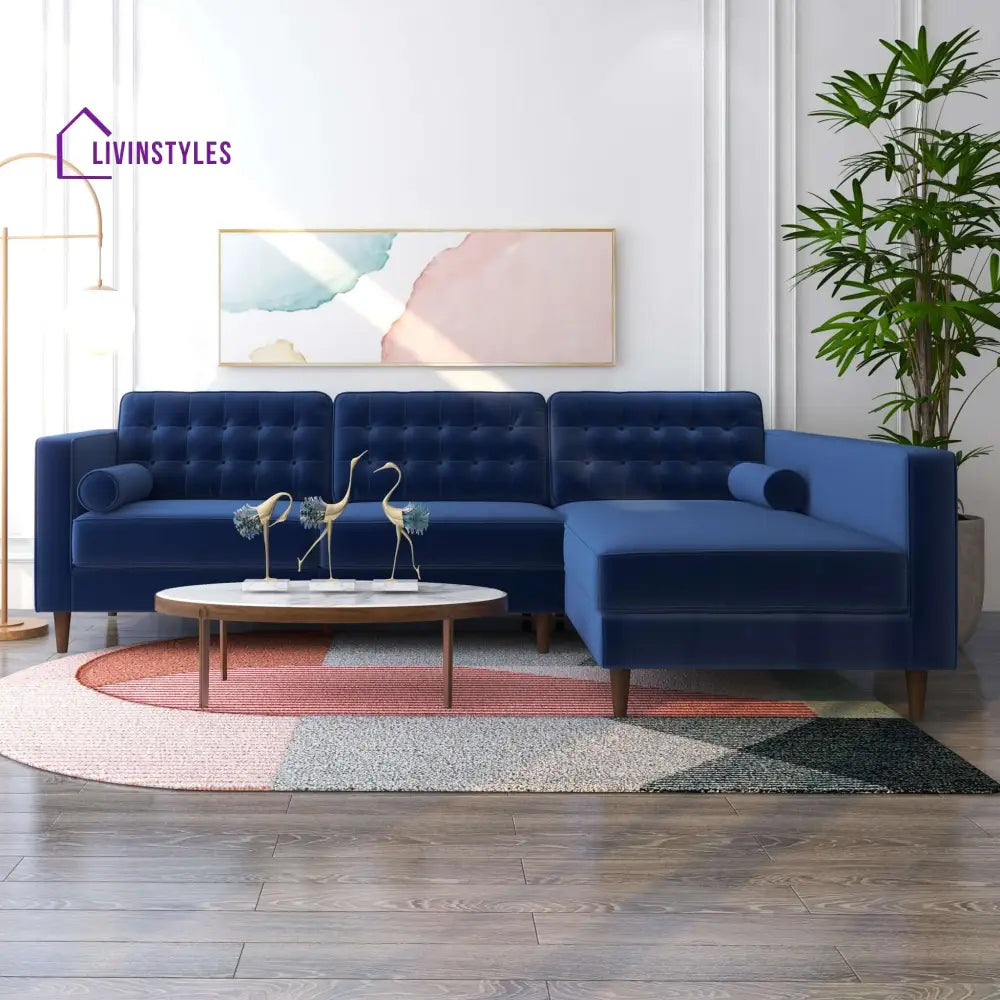 Deeksha Blue L Shaped Sofa For Living Room