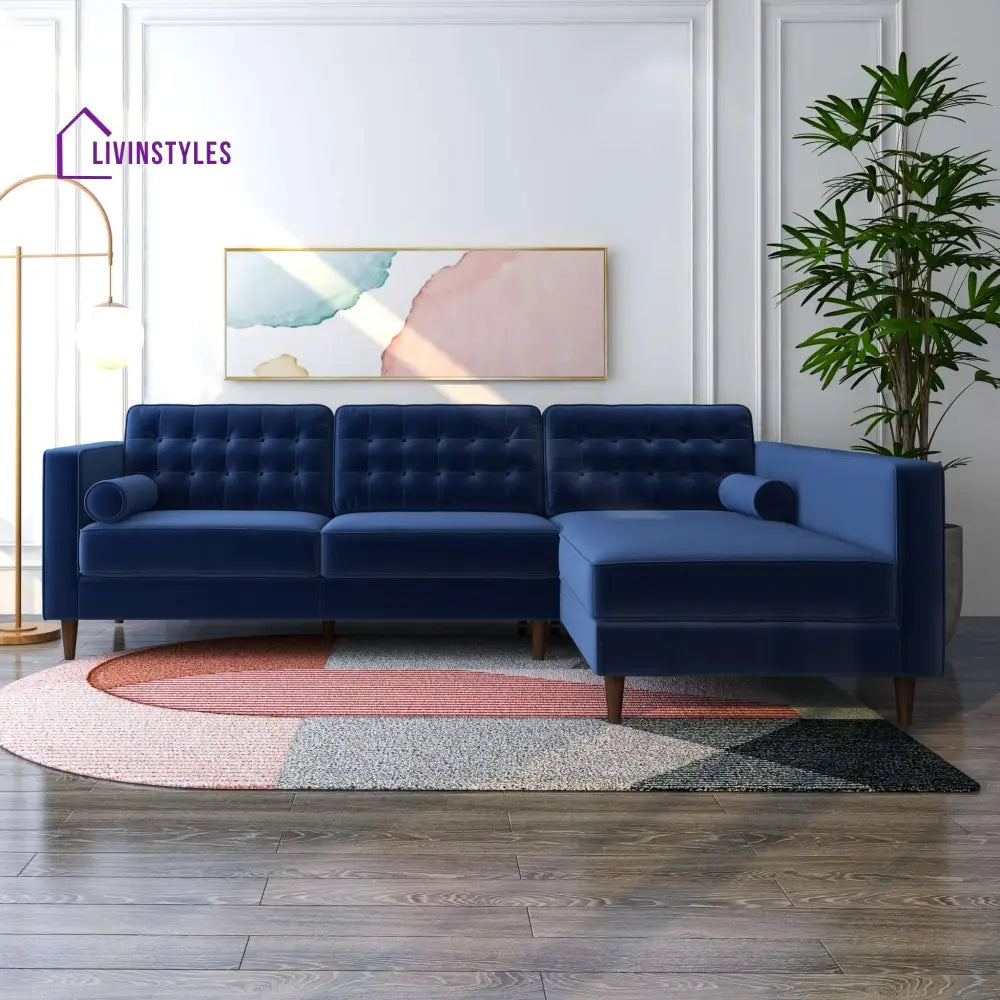 Deeksha Blue L Shaped Sofa For Living Room