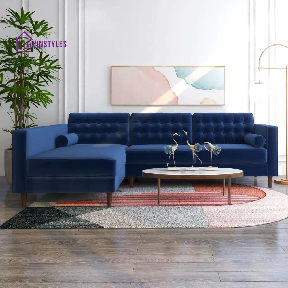 Deeksha Blue L Shaped Sofa For Living Room