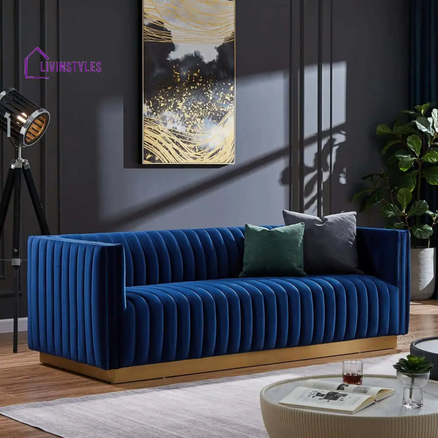 Deepika Blue Three Seater Sofa For Living Room