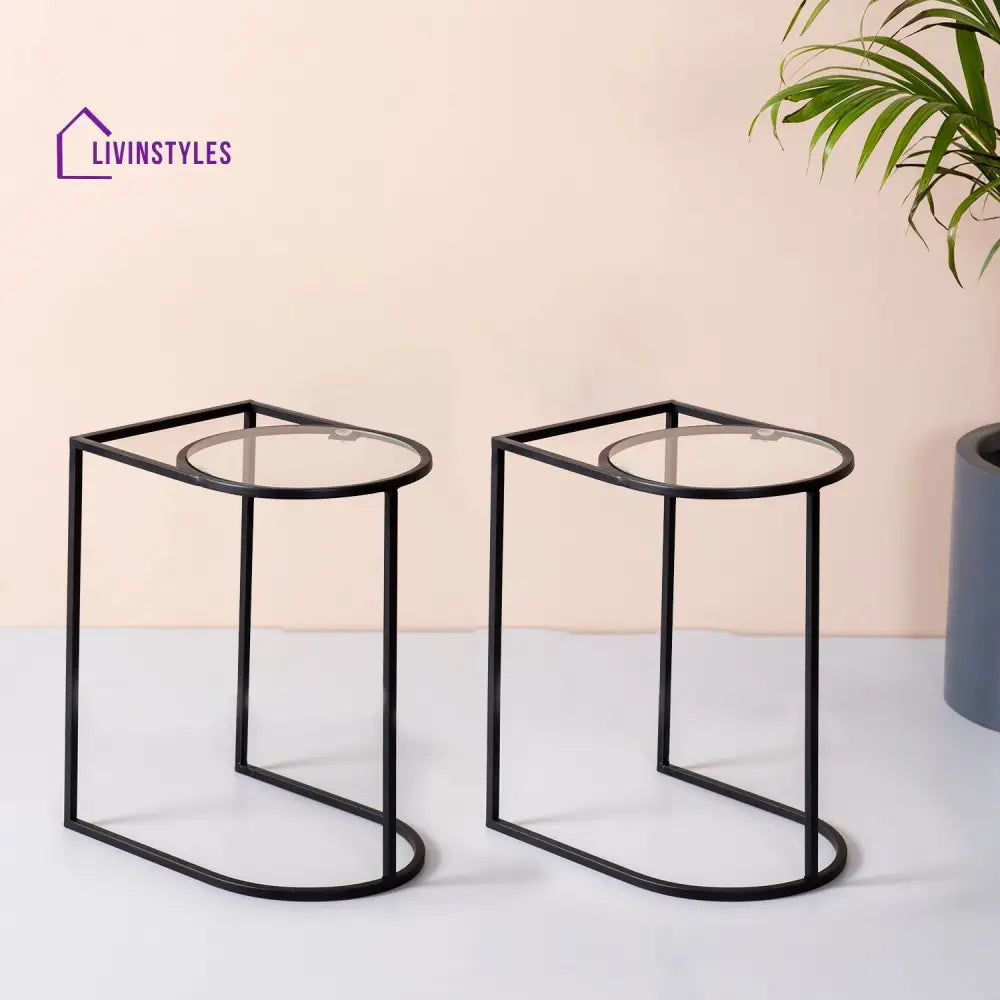 Deepika Contemporary Metallic Magazine End Table In Black Color Set Of 2 Furniture