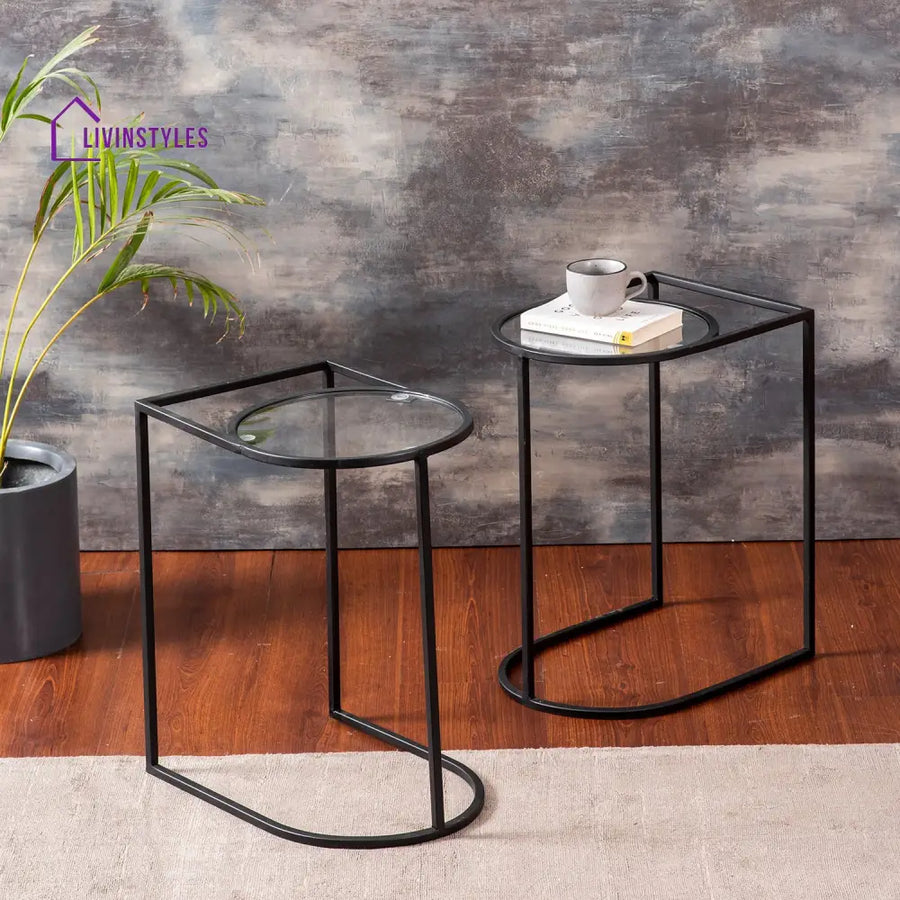 Deepika Contemporary Metallic Magazine End Table In Black Color Set Of 2 Furniture