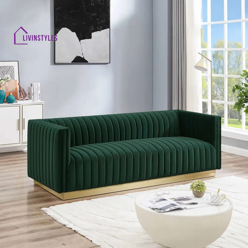 Deepika Green Three Seater Sofa For Living Room