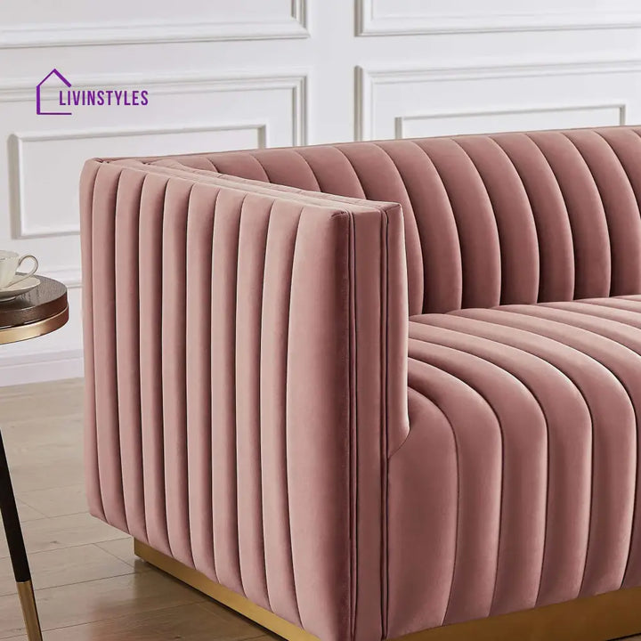 Deepika Light Pink Three Seater Sofa For Living Room