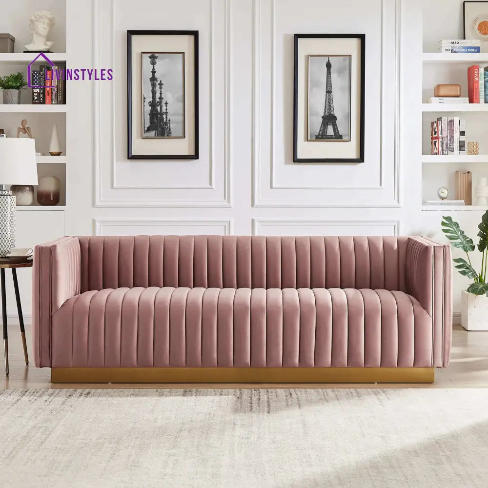 Deepika Light Pink Three Seater Sofa For Living Room