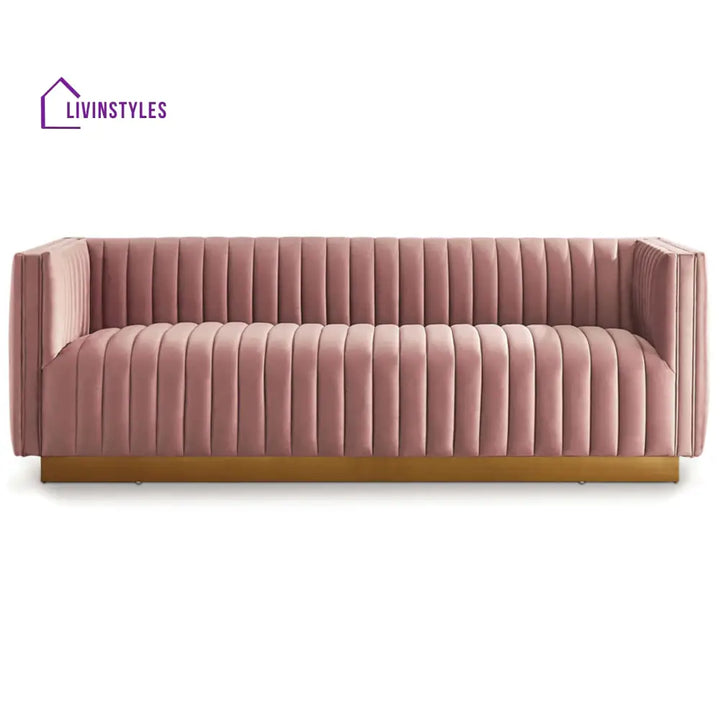 Deepika Light Pink Three Seater Sofa For Living Room