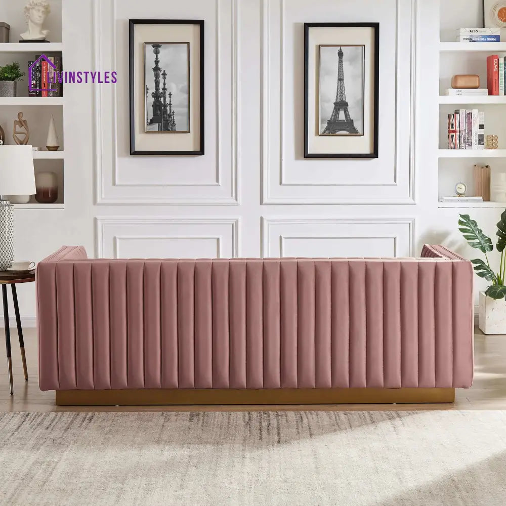 Deepika Light Pink Three Seater Sofa For Living Room