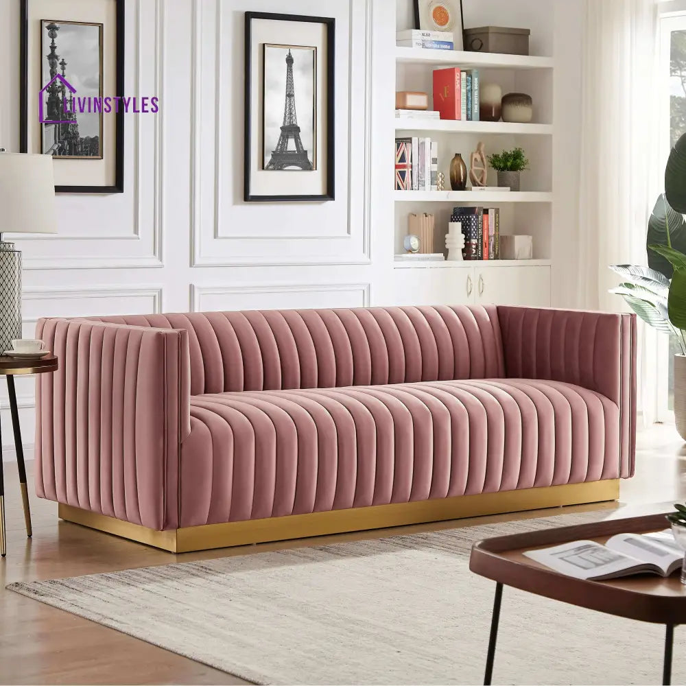 Deepika Light Pink Three Seater Sofa For Living Room