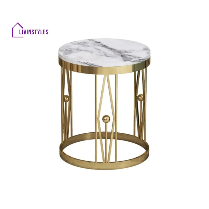 Denver Modern Luxurious Round Marble Side Table In Gold Color End Tables