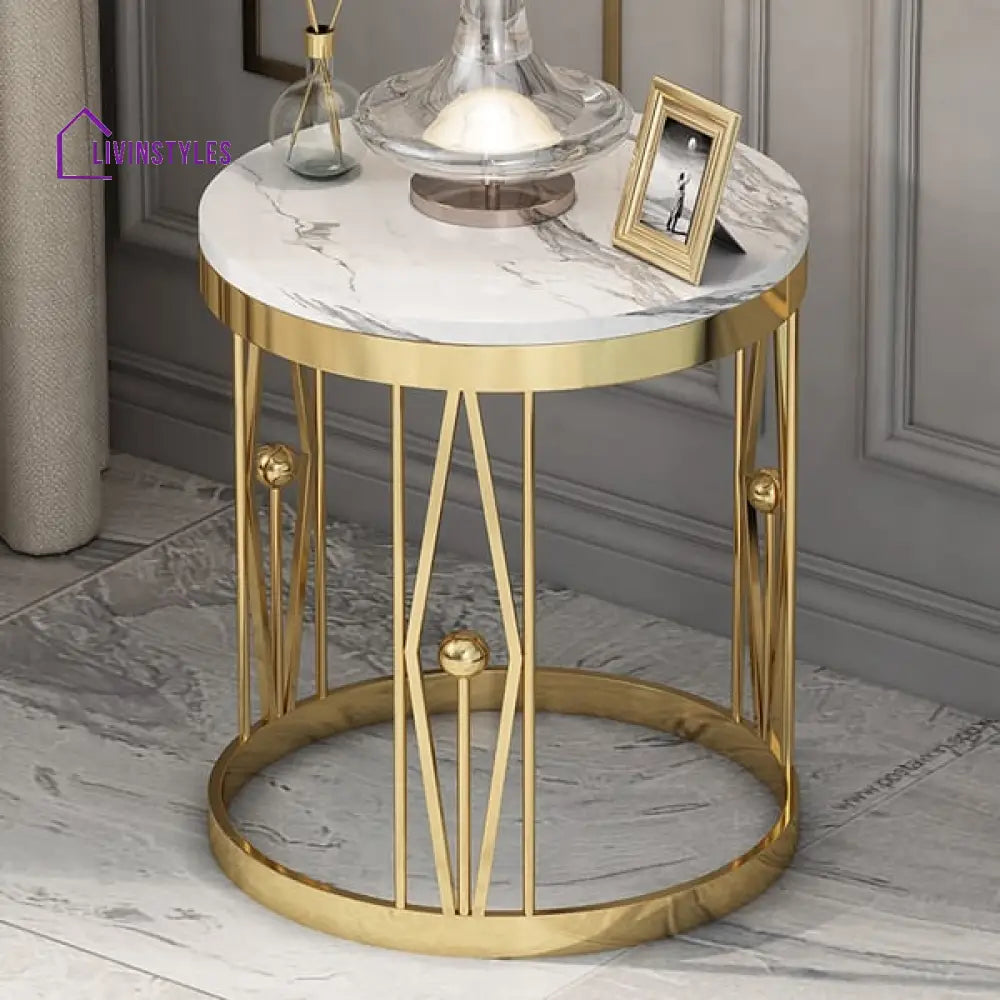 Denver Modern Luxurious Round Marble Side Table In Gold Color End Tables