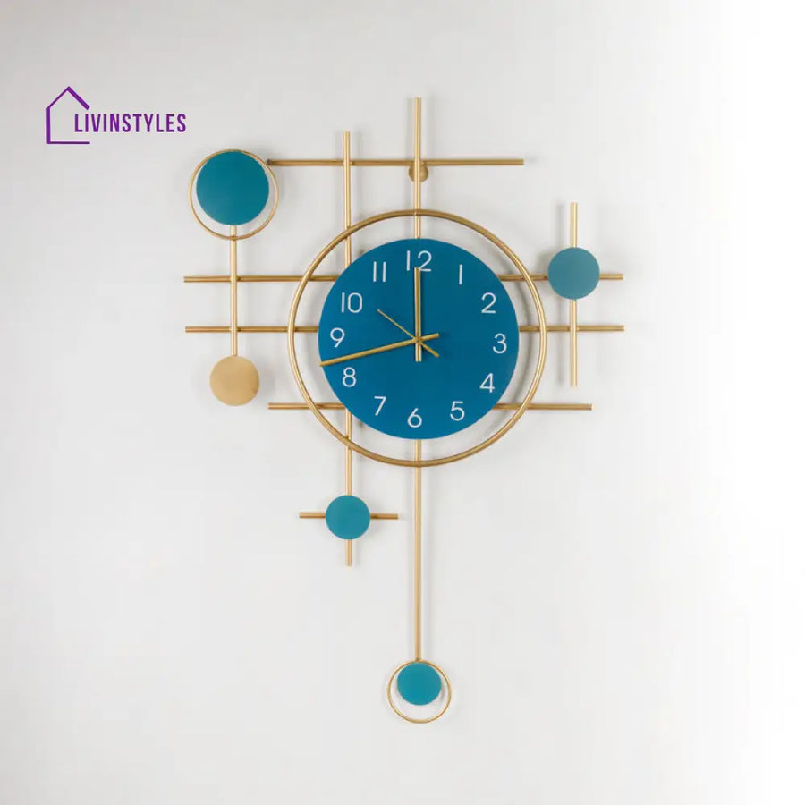 Denzel Golden And Blue Metal Wall Clock