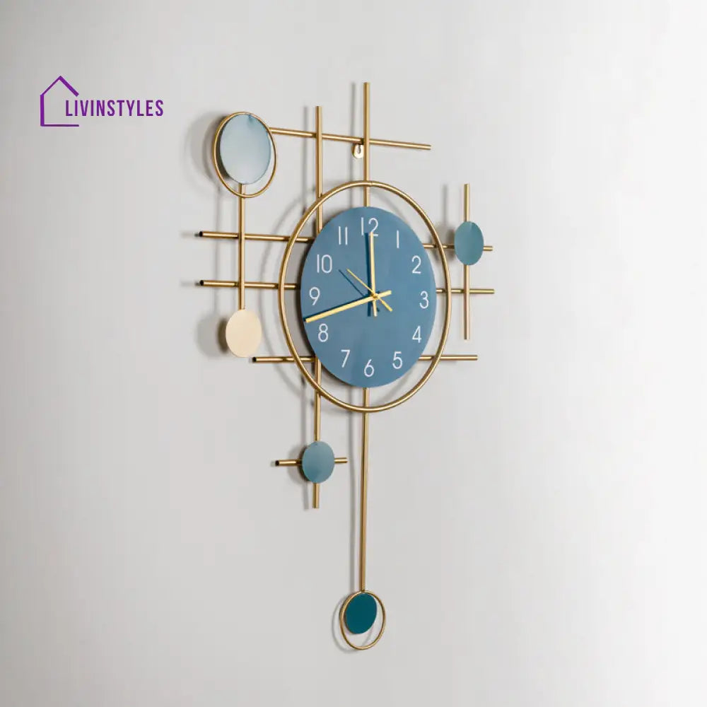 Denzel Golden And Blue Metal Wall Clock