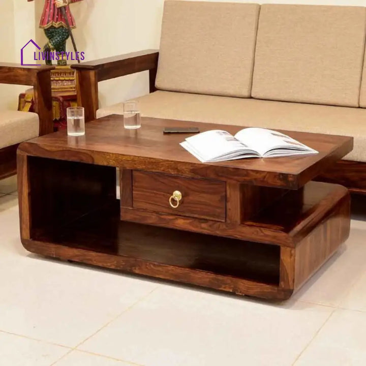 Desai Sheesham Wood Coffee Table For Living Room In Honey Finish