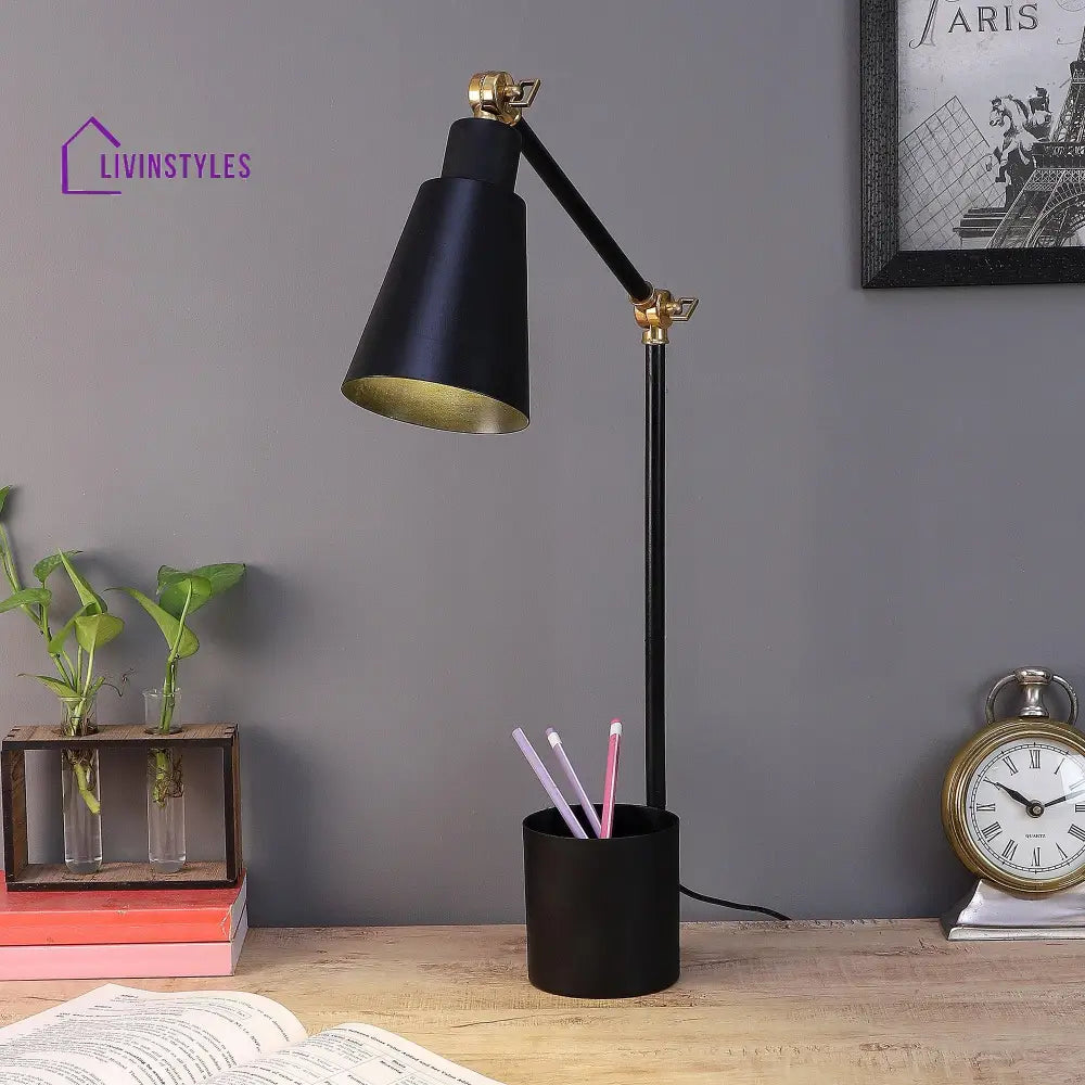 Designer Black Study Lamp With Metal Base By Ss Lightings Study