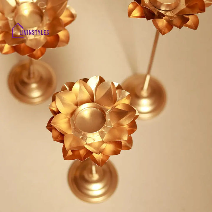 Detachable Lotus Floral Tealight Holder | Set Of 3