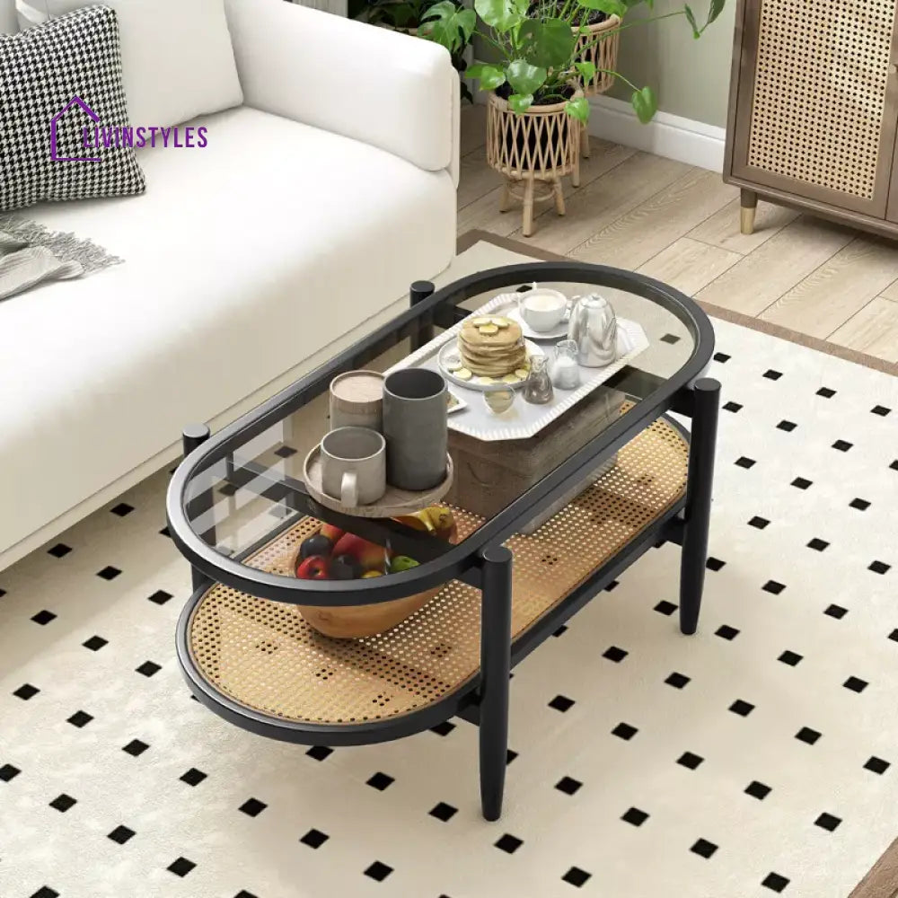 Devika Mango Wood Coffee Table for Living Room in Black Colour