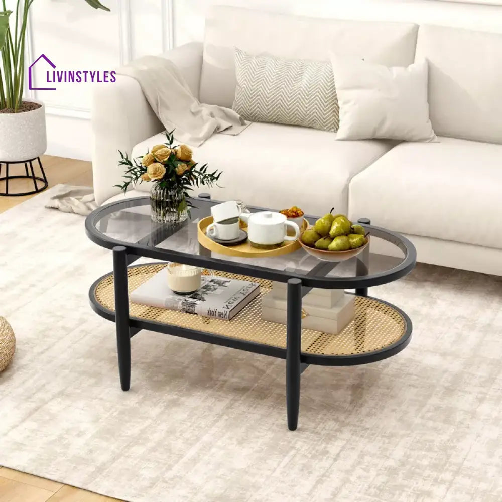 Devika Mango Wood Coffee Table for Living Room in Black Colour