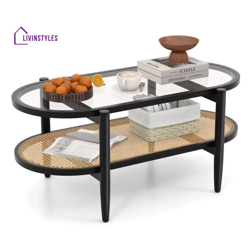 Devika Mango Wood Coffee Table for Living Room in Black Colour