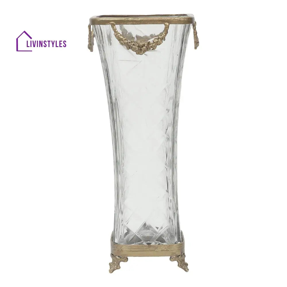 Diamond Blossom Glass Vase With Antique Brass Rings