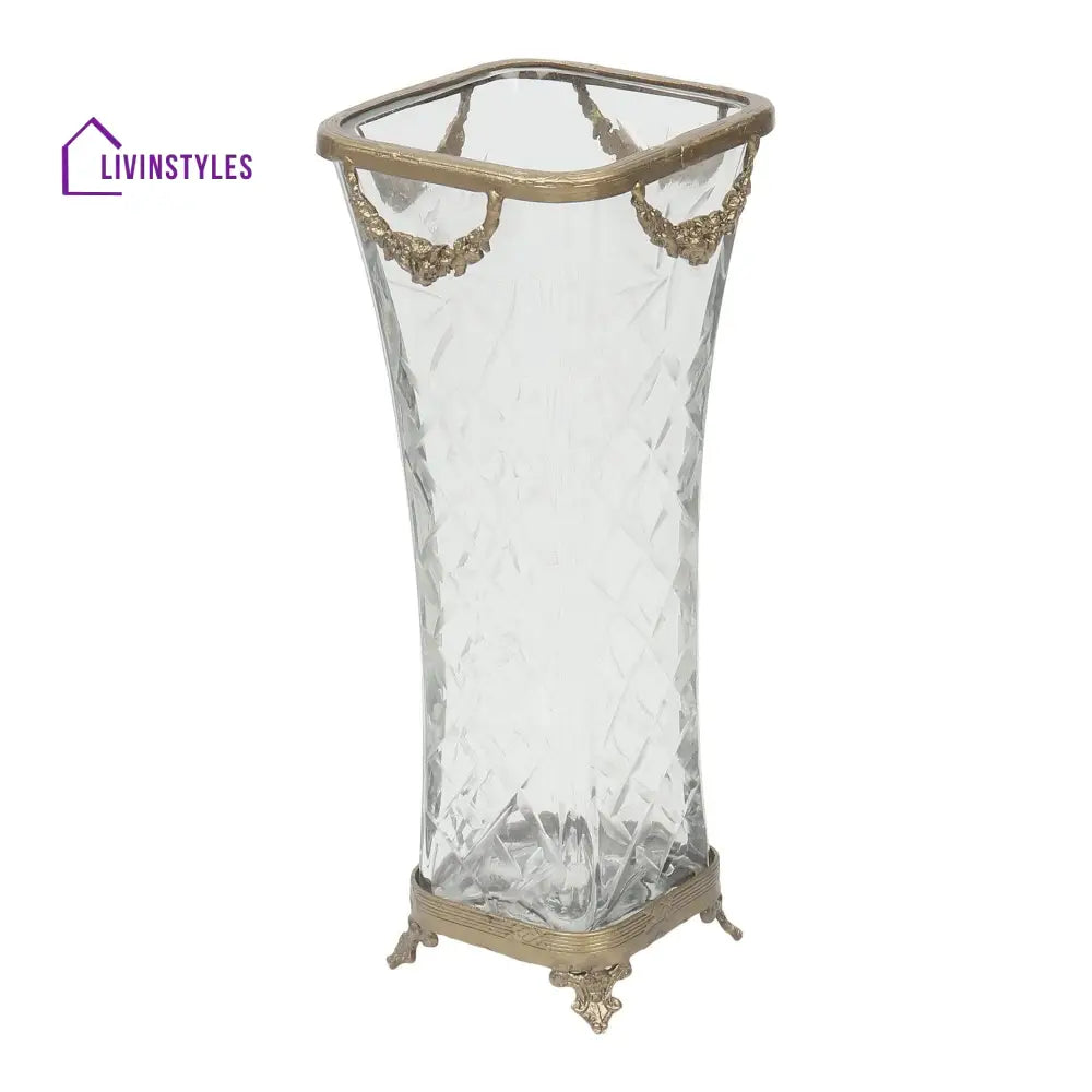 Diamond Blossom Glass Vase With Antique Brass Rings