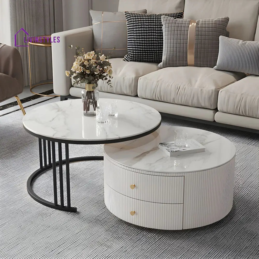 Diana Top Notch Round Nesting Table With Two Drawers