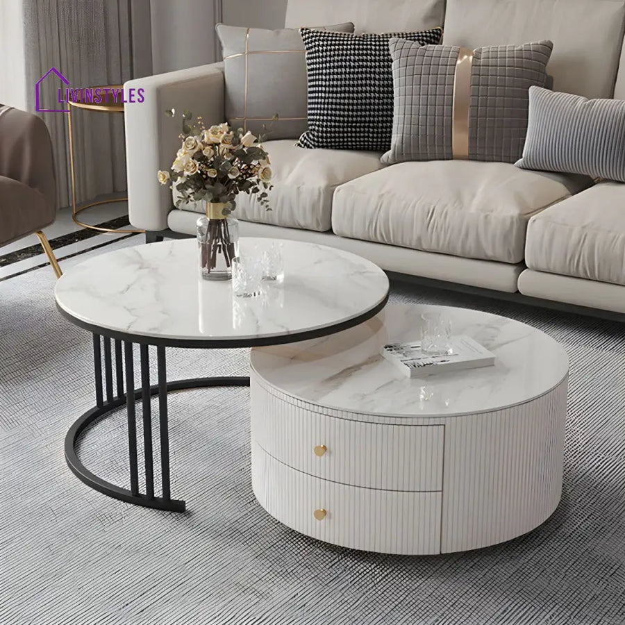 Diana Top Notch Round Nesting Table With Two Drawers