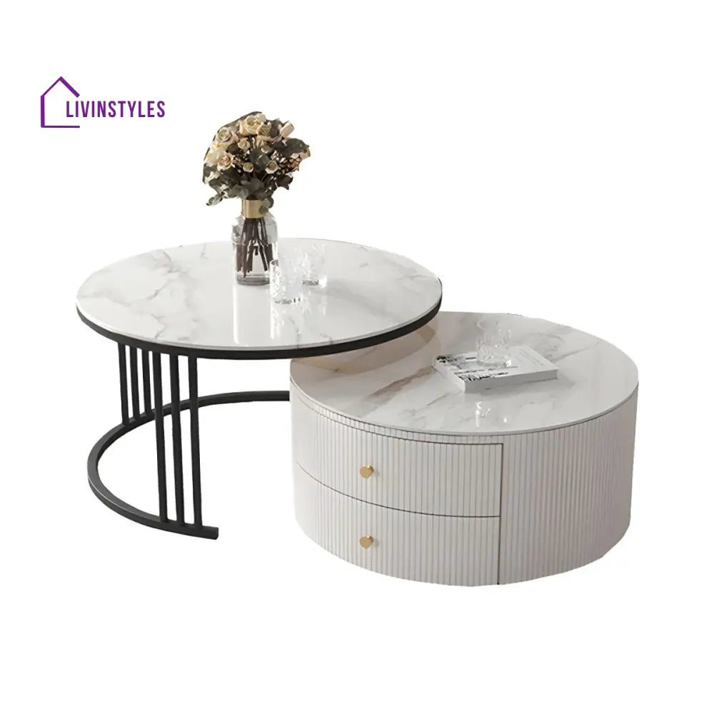 Diana Top Notch Round Nesting Table With Two Drawers