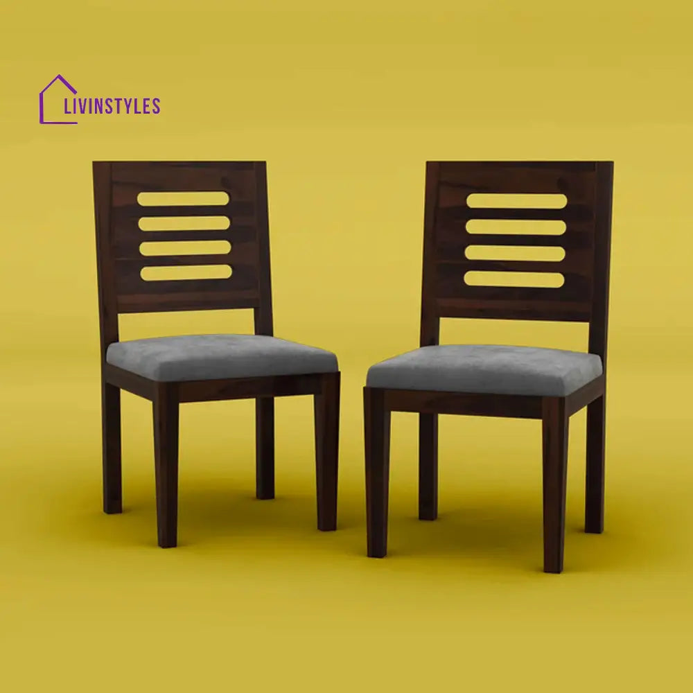 Disha Sheesham Wood Dining Chair With Cushion - Set Of 2 (Walnut Finish)