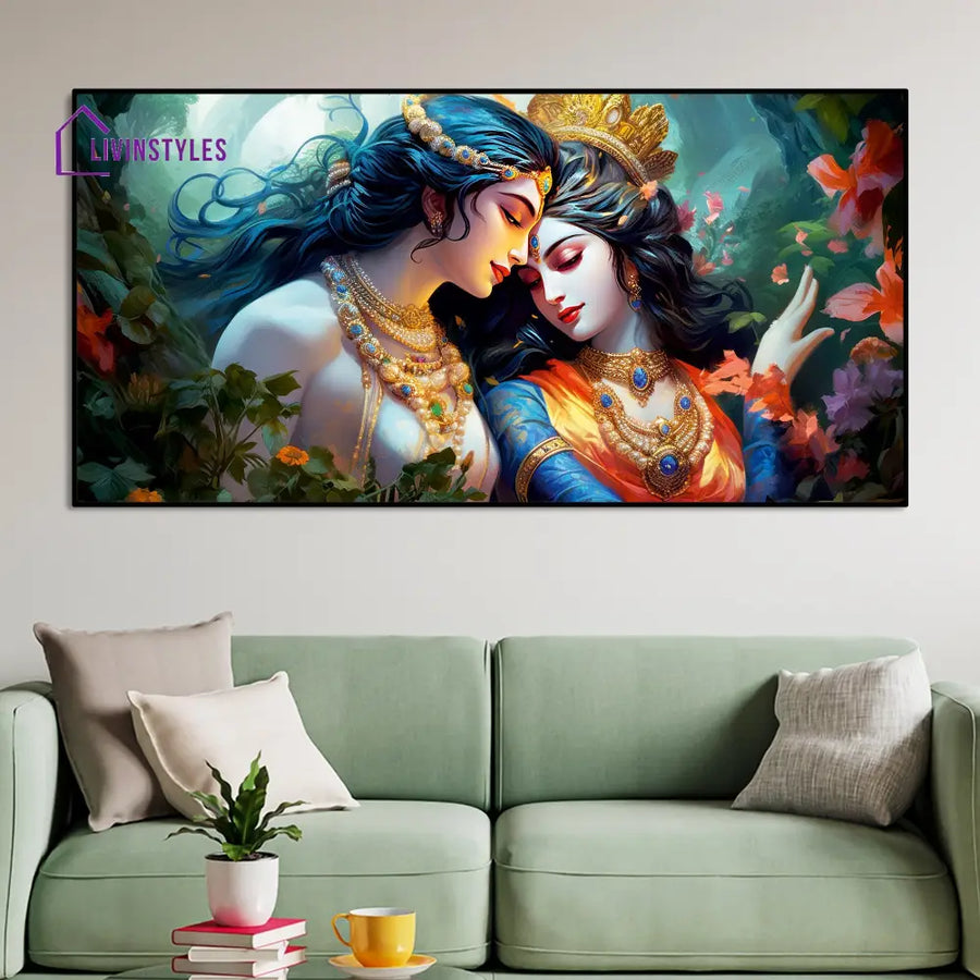 Divine Luster Painting Of Radha Krishna Canvas Wall Only Printed (No Frame Included)