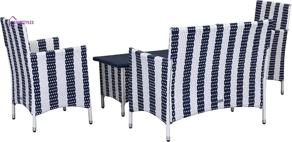 Divya 4Pcs Patio Rattan Furniture Set (White And Blue Wicker/White Cushion)