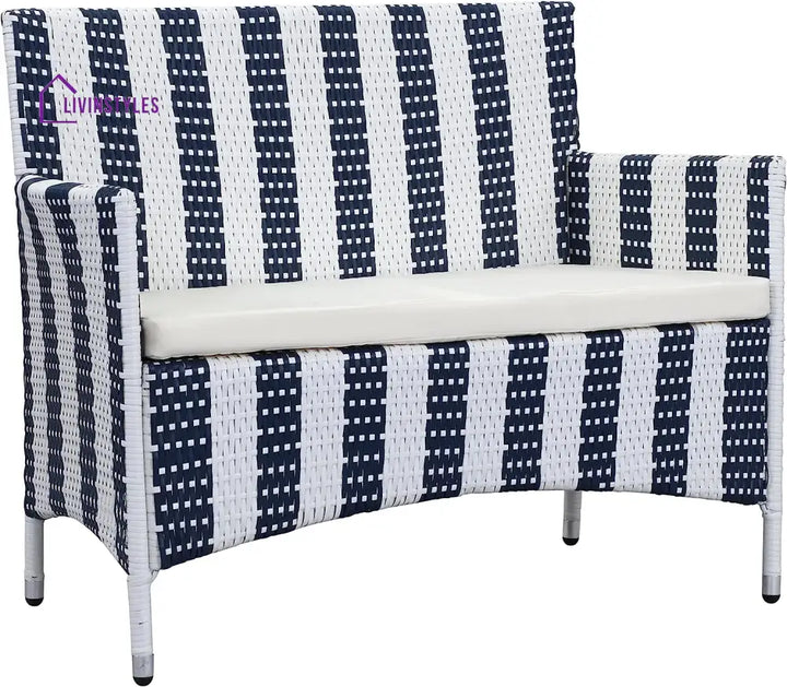 Divya 4Pcs Patio Rattan Furniture Set (White And Blue Wicker/White Cushion)