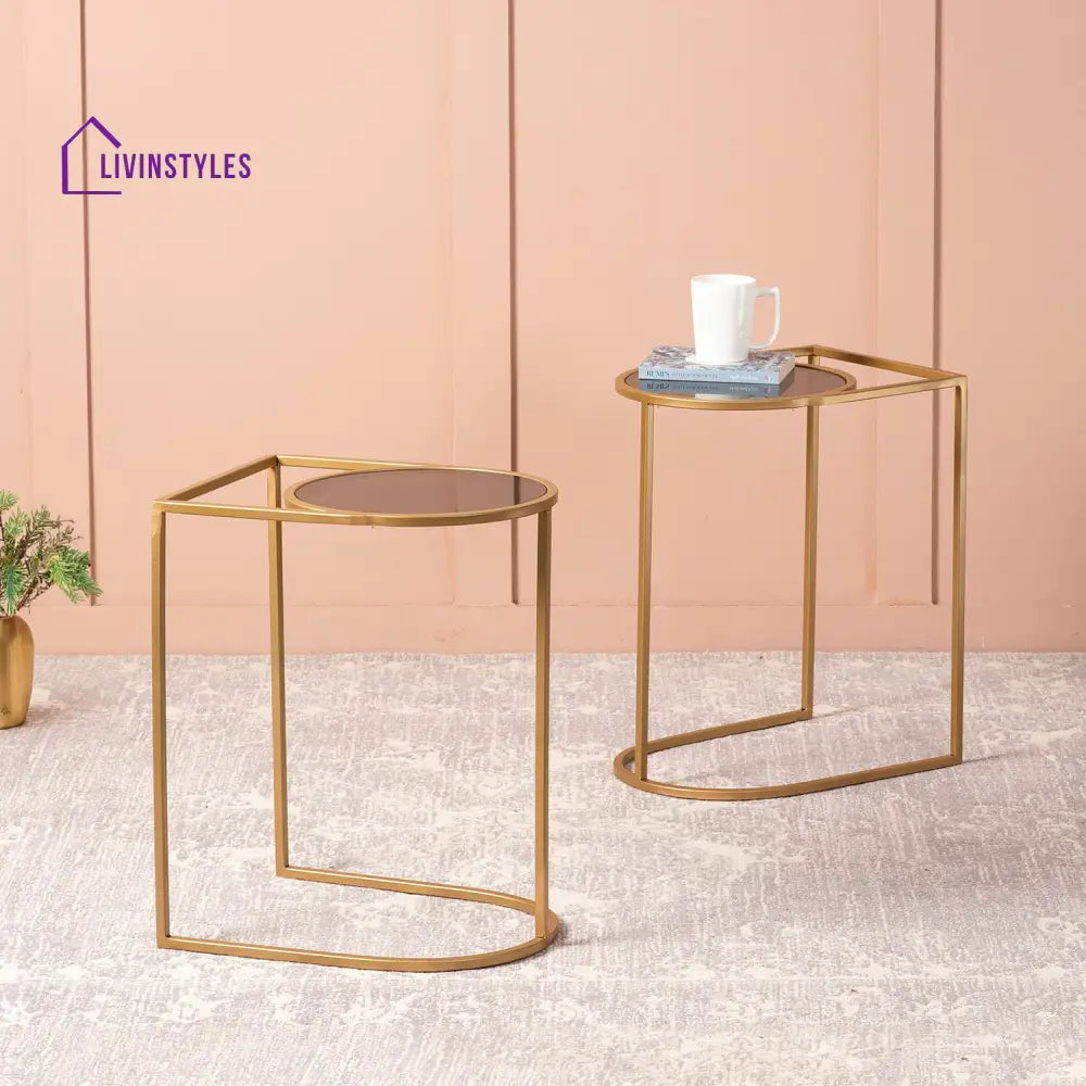 Divya Contemporary Metallic Magazine End Table In Gold Color Set Of 2 Furniture