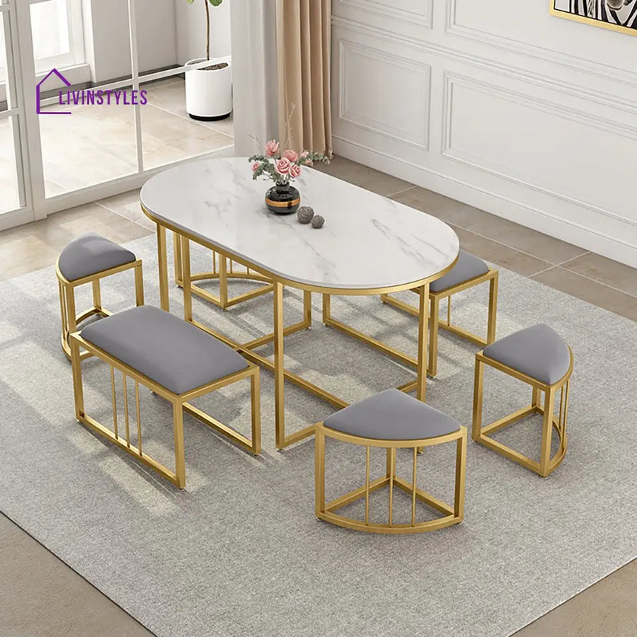 Divya Stainless Steel Pvd Coated 6 Seater Dining Table Set