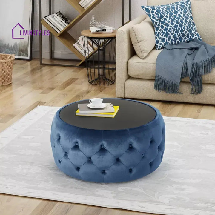 Dobromira Fabric and Tufted Coffee Table with Glass Top for Living Room