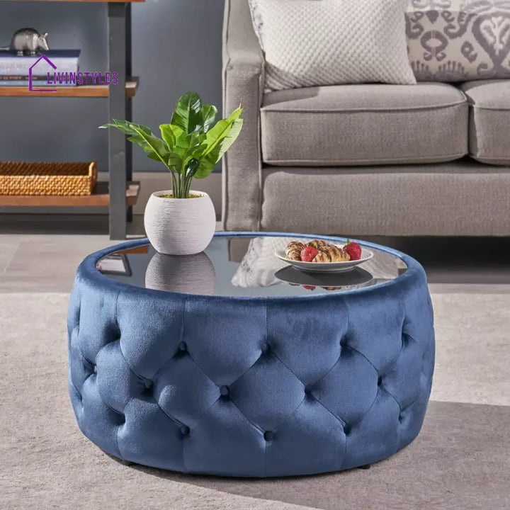 Dobromira Fabric and Tufted Coffee Table with Glass Top for Living Room