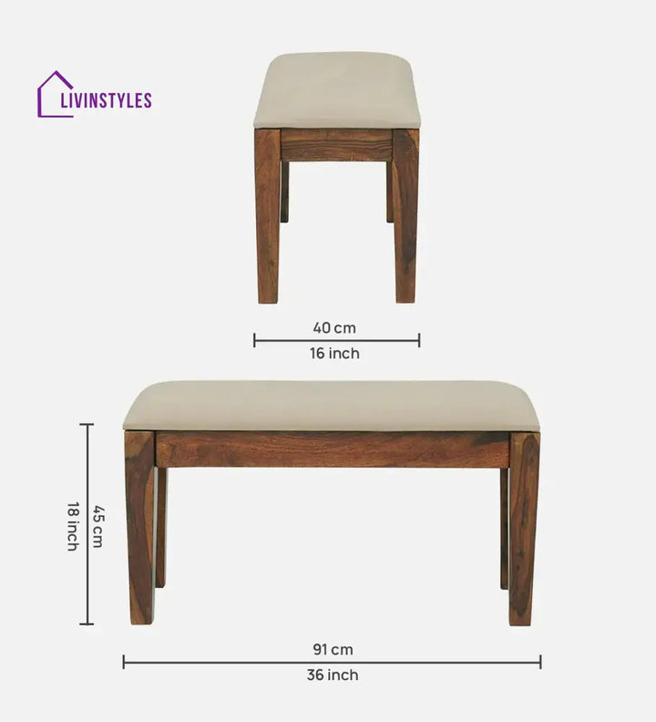 Dobrynya Sheesham Wood 4 Seater Dining Set In Teak Finish With Bench Dining Set