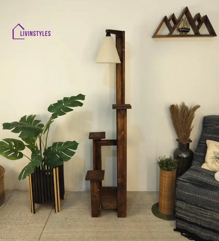 Dorian Wooden Floor Lamp With Brown Base And Jute Fabric Lampshade Lamps