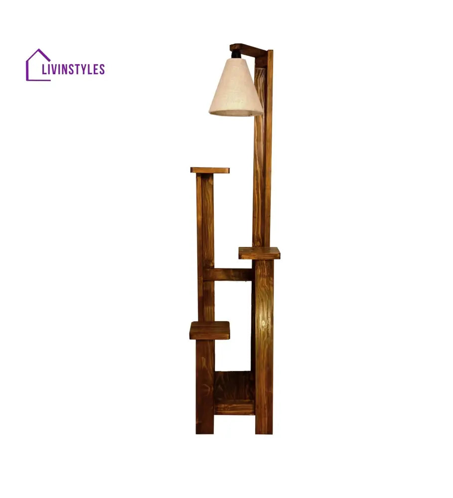 Dorian Wooden Floor Lamp With Brown Base And Jute Fabric Lampshade Lamps