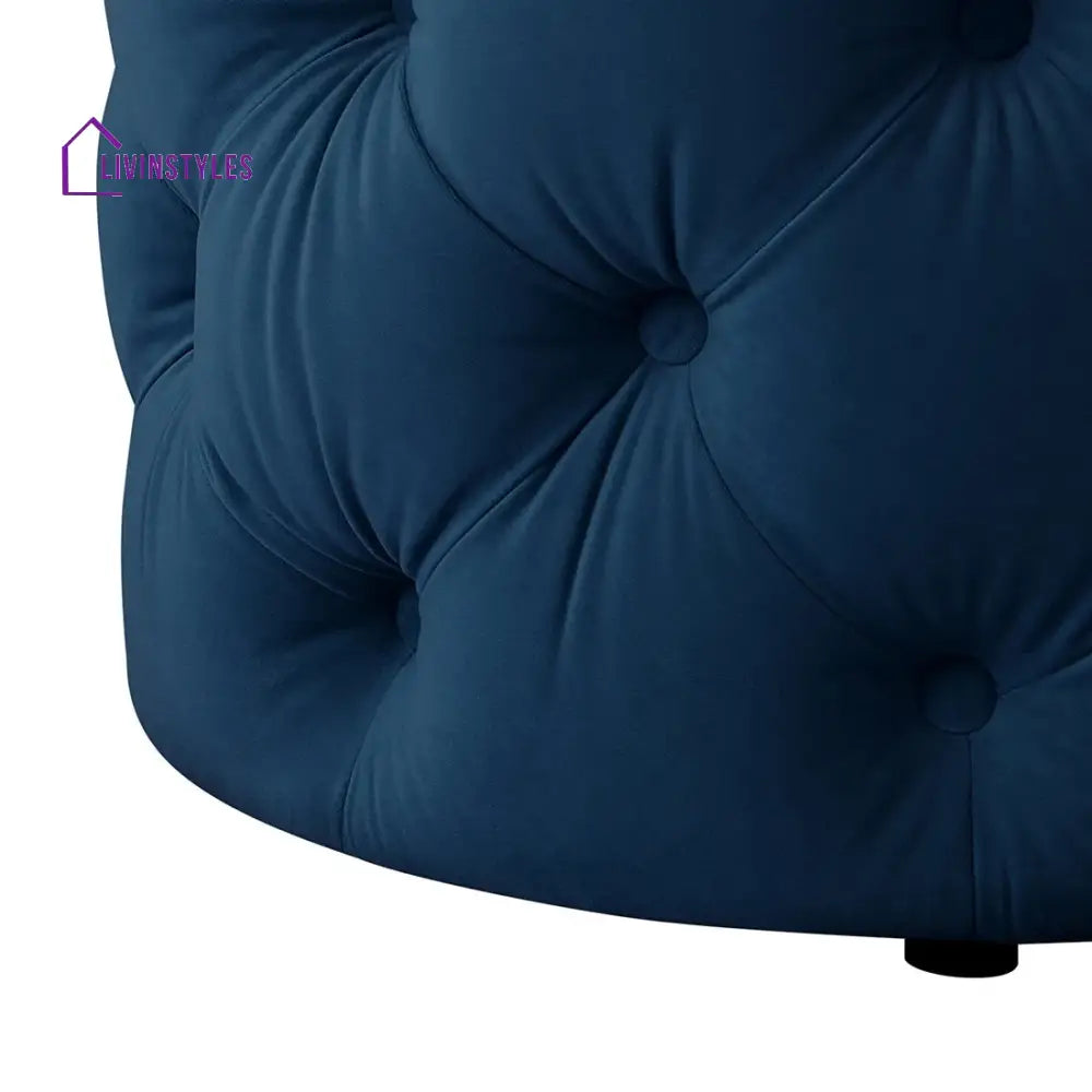 Dottie Rounded Shape Dark Blue Color Velvet Tufted Solid Puffy Ottoman Chairs