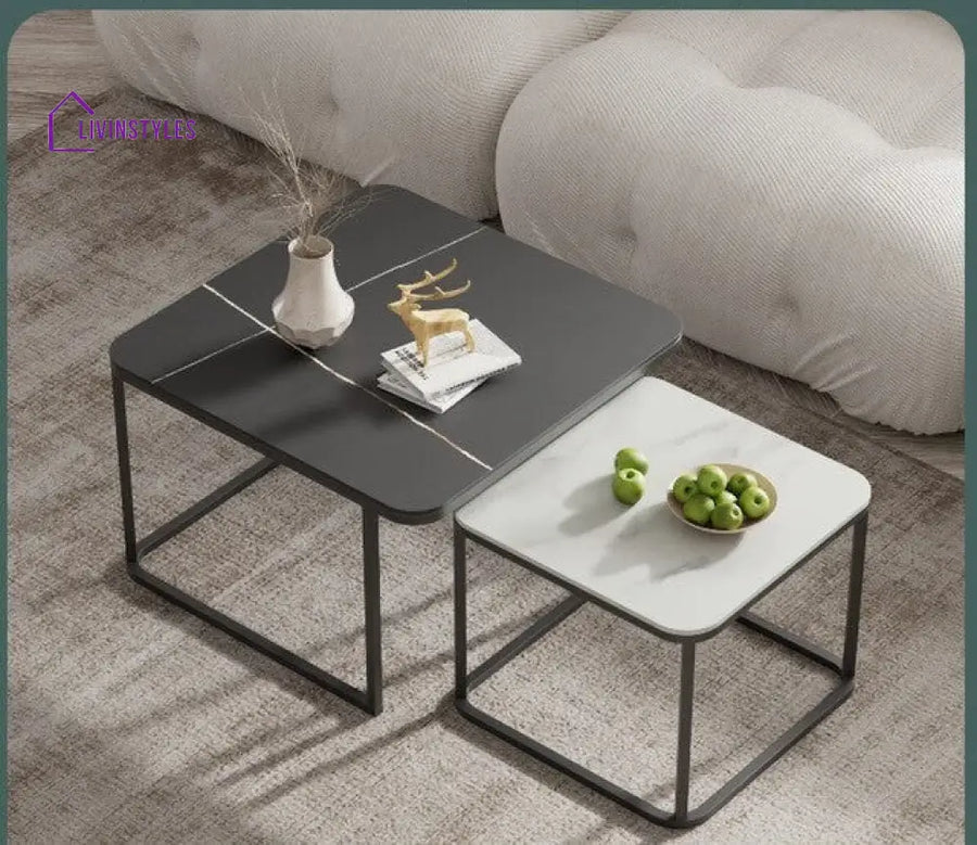 Double Marble Square Nesting Table Coffee Tables