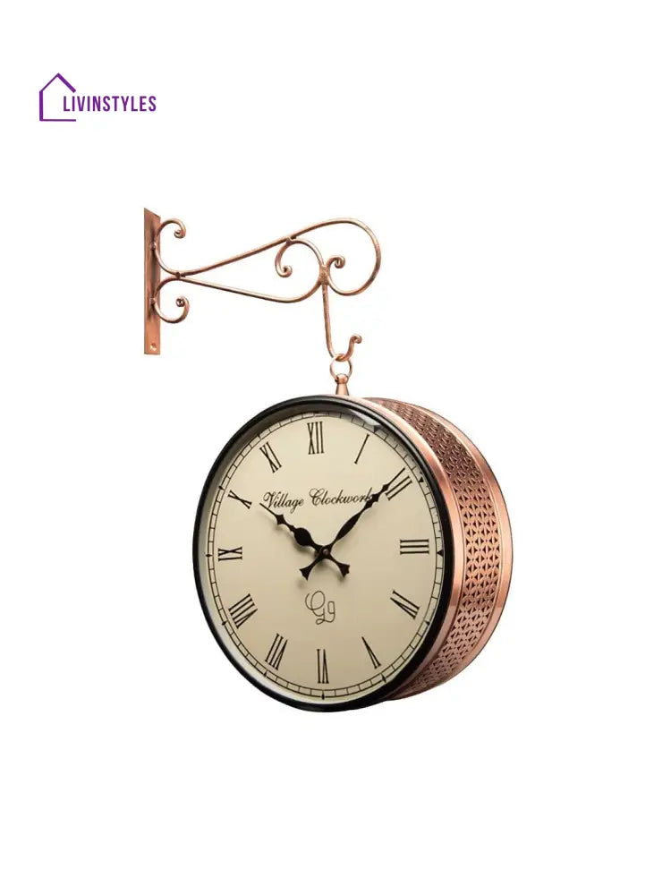 Double Sided Copper Jali Station Wall Clock 10 Inches