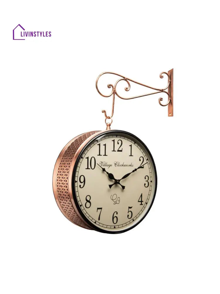 Double Sided Copper Jali Station Wall Clock 10 Inches