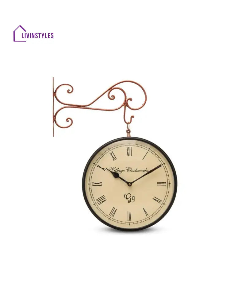 Double Sided Copper Jali Station Wall Clock 10 Inches