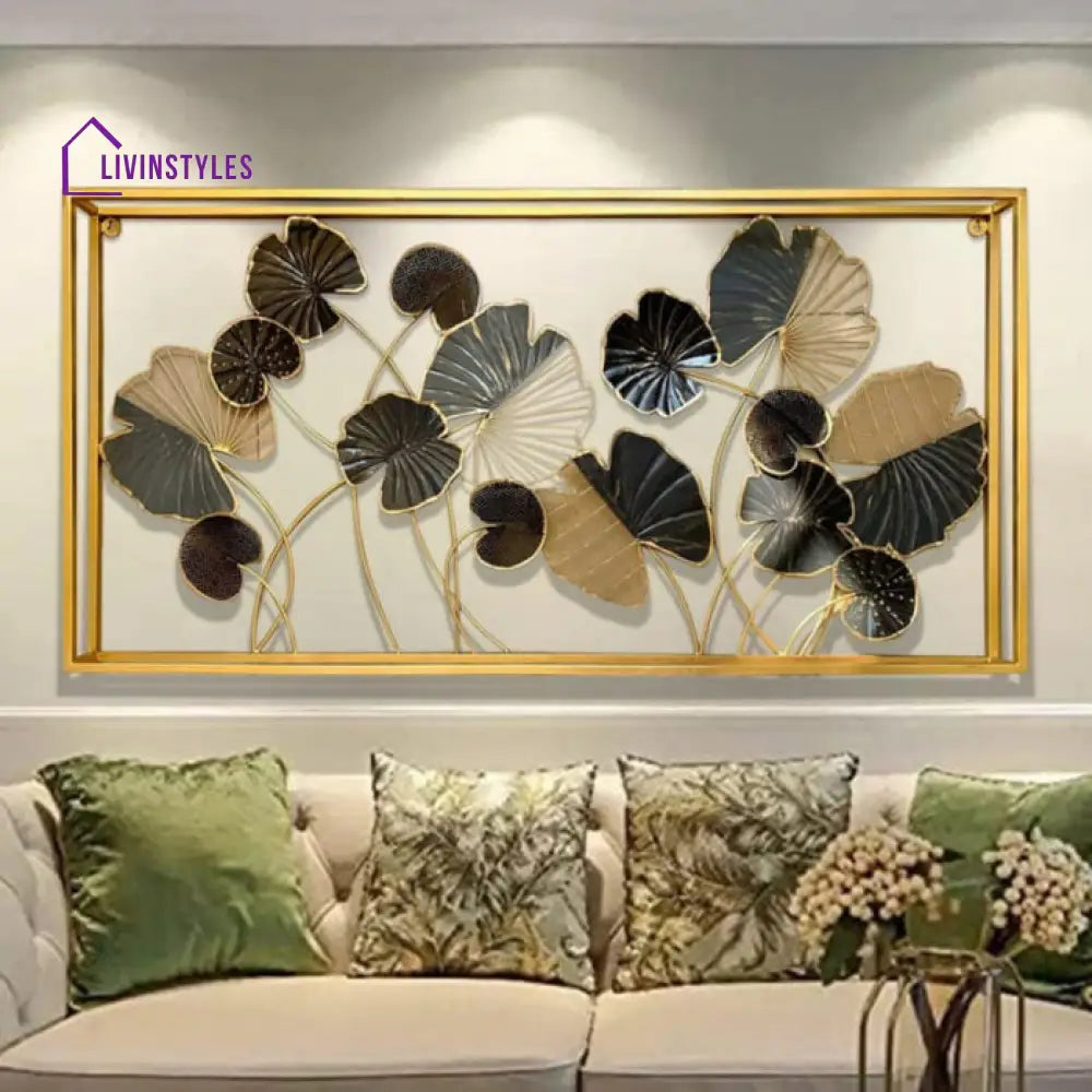 Drewno Leaf Metal Golden Wall Art