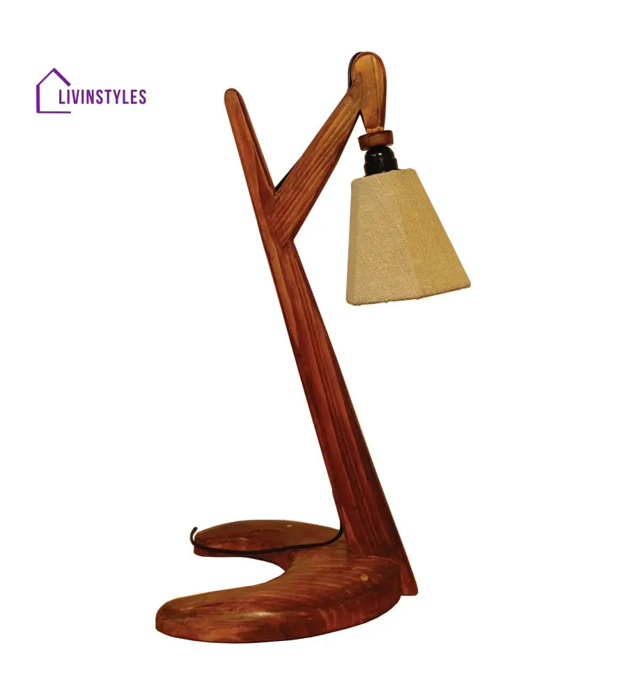 Druid Brown Wooden Table Lamp With White Jute Lampshade Lamps